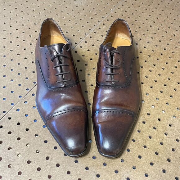 Magnanni Segovia Shoes Mens 13 Brown Cap Toe Leather Oxfords Burnish Cognac $495